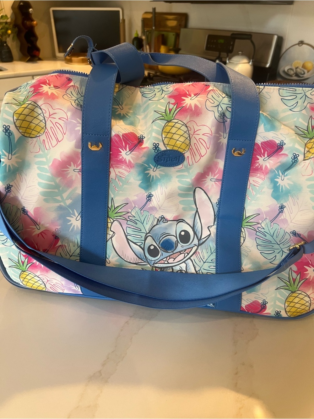 Disney Bioworld Stitch Tropical Pineapple Blue Weekend Bag